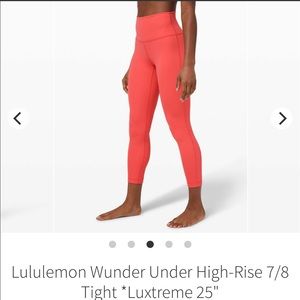 EUC Lululemon Wunder Under 25” Watermelon Red